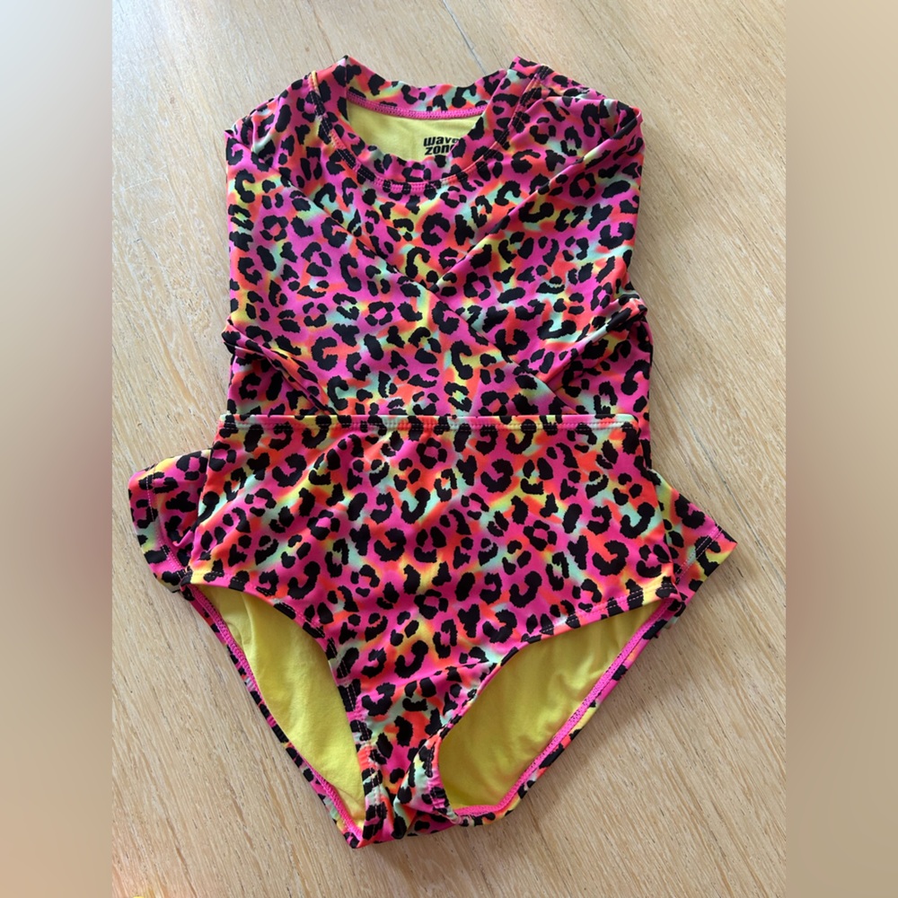 Vibrant Leopard Print girls 2 piece bathing suit.